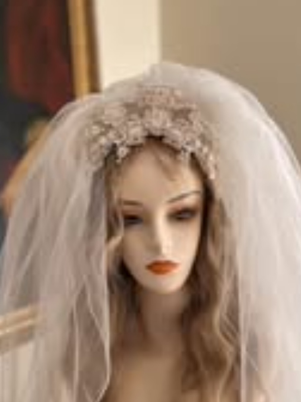 Beautiful Vintage Cathedral length veil with the blush